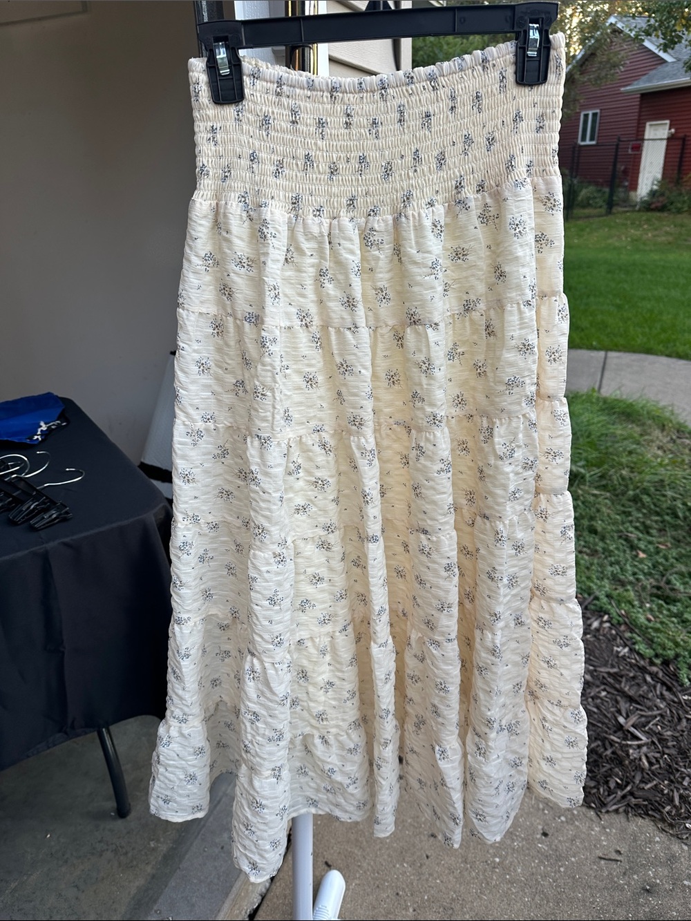 Altar'd State Cream Floral Smocked A-Line Maxi Skirt